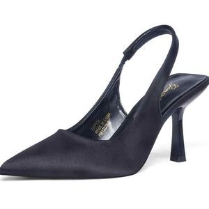 Slingback Kitten Heel Pointed Closed Toe Stiletto Pumps Slip on Elastic Strap